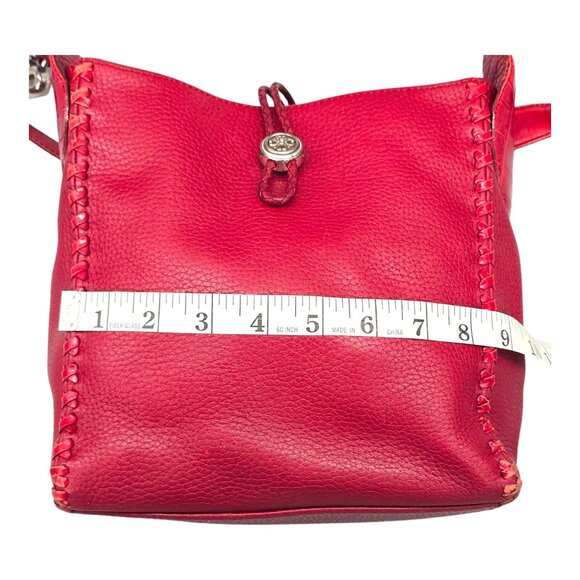 Brighton Dark Red Pebbled Leather Shoulder Handbag Whipstitch Trim Croc Strap - Picture 16 of 16